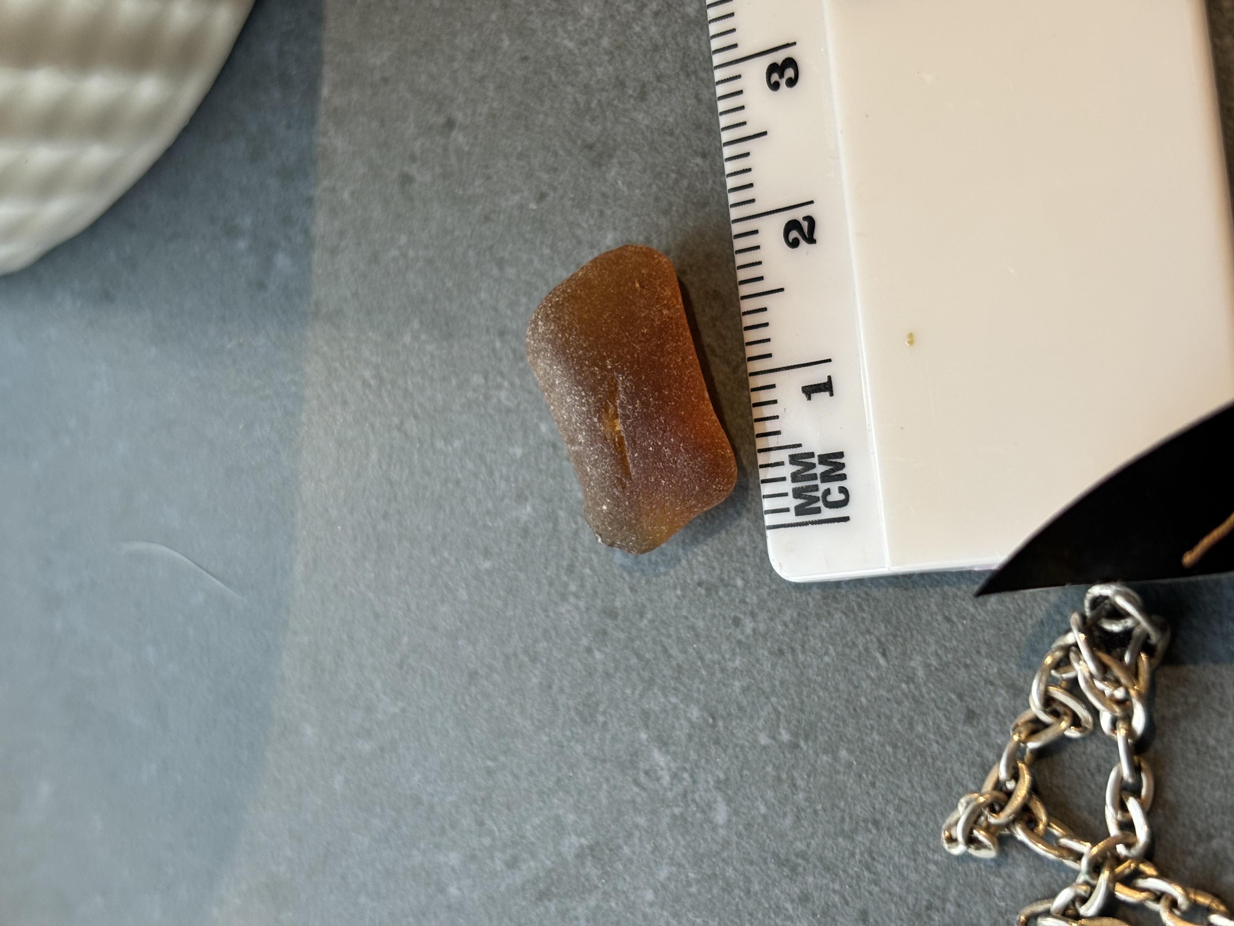 Warm Amber sea glass found at Bracelet Bay